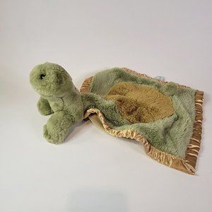 My Banky Moseley Green Turtle Security Blanket Baby Lovey Plush Tan Satin Trim